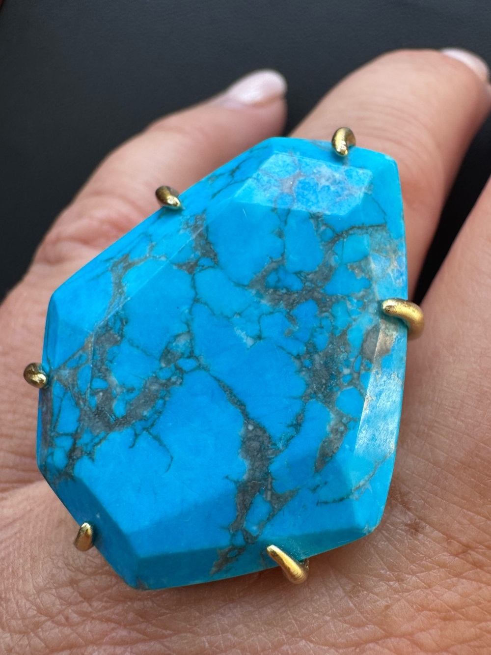 Kendra Scott Megan Turquoise & Gold Statement Ring Size 7